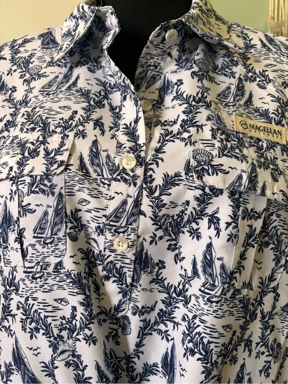 Magellan Outdoors  White & Navy Nautical Printed drawstring waist dress - Picture 7 of 14